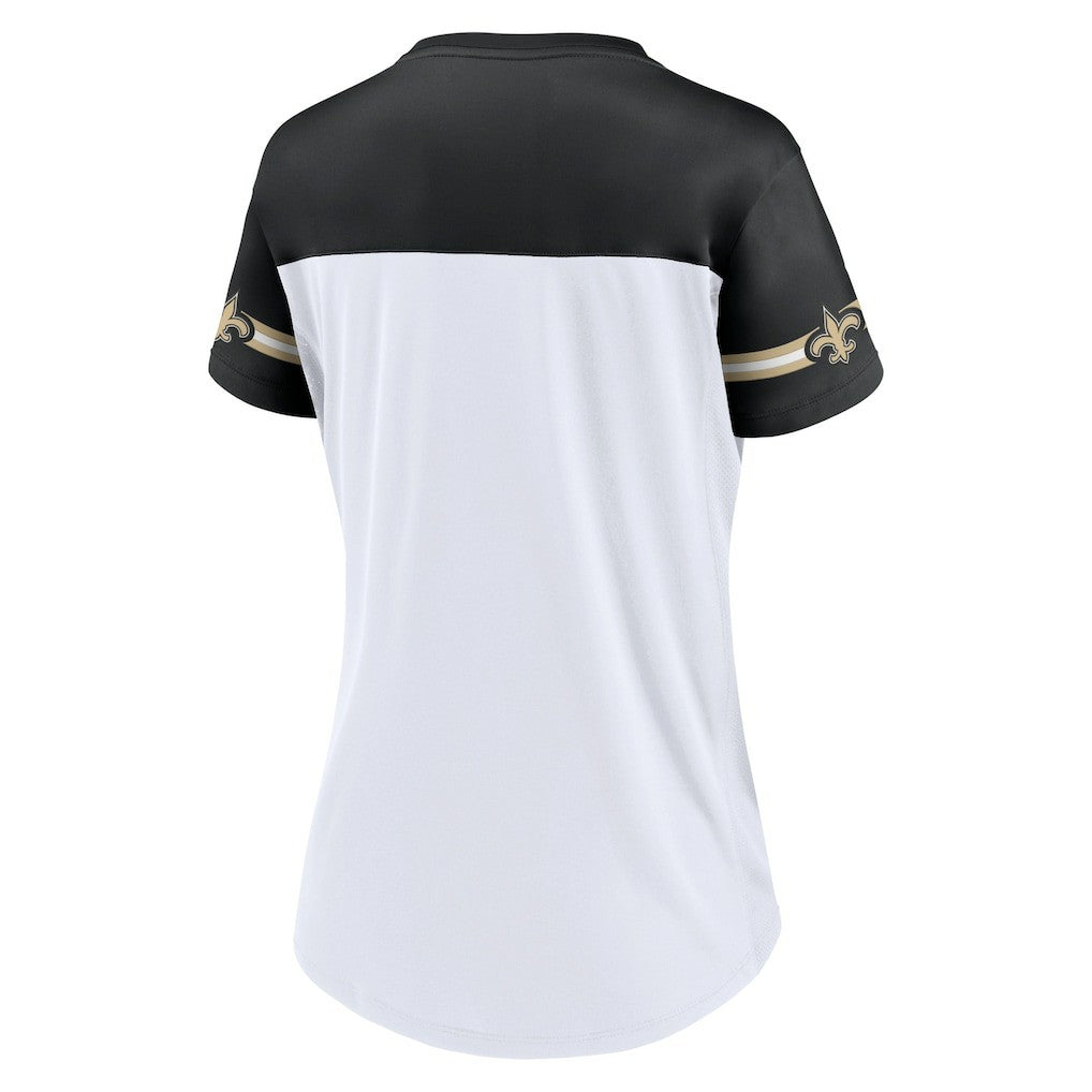 New Orleans Saints Women's Dueling Slant V-Neck Lace-Up T-Shirt - White T-shirts