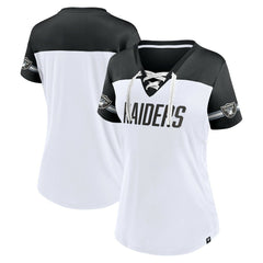 Las Vegas Raiders Women's Dueling Slant V-Neck Lace-Up T-Shirt - White T-shirts
