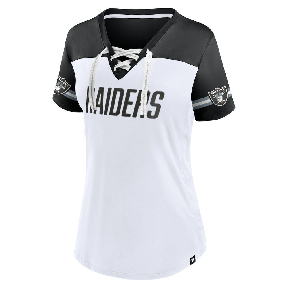 Las Vegas Raiders Women's Dueling Slant V-Neck Lace-Up T-Shirt - White T-shirts