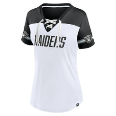 Las Vegas Raiders Women's Dueling Slant V-Neck Lace-Up T-Shirt - White T-shirts