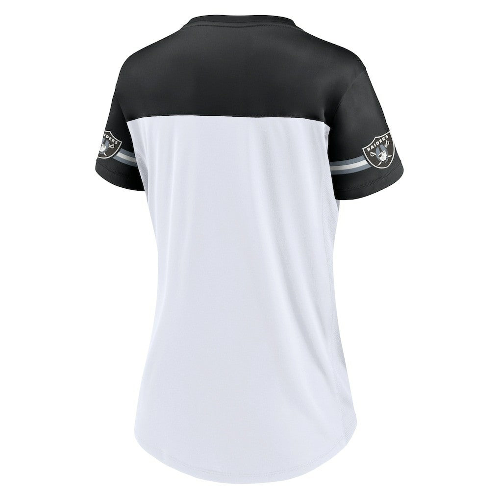Las Vegas Raiders Women's Dueling Slant V-Neck Lace-Up T-Shirt - White T-shirts