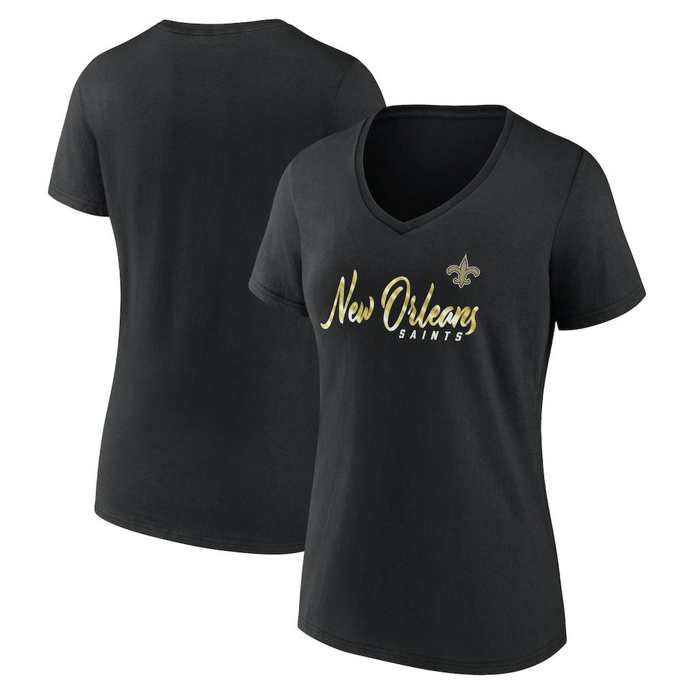 New Orleans Saints Women's Shine Time V-Neck T-Shirt - Black T-shirts