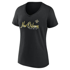 New Orleans Saints Women's Shine Time V-Neck T-Shirt - Black T-shirts