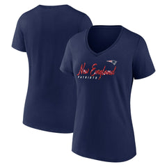 New England Patriots Women's Shine Time V-Neck T-Shirt - Navy T-shirts