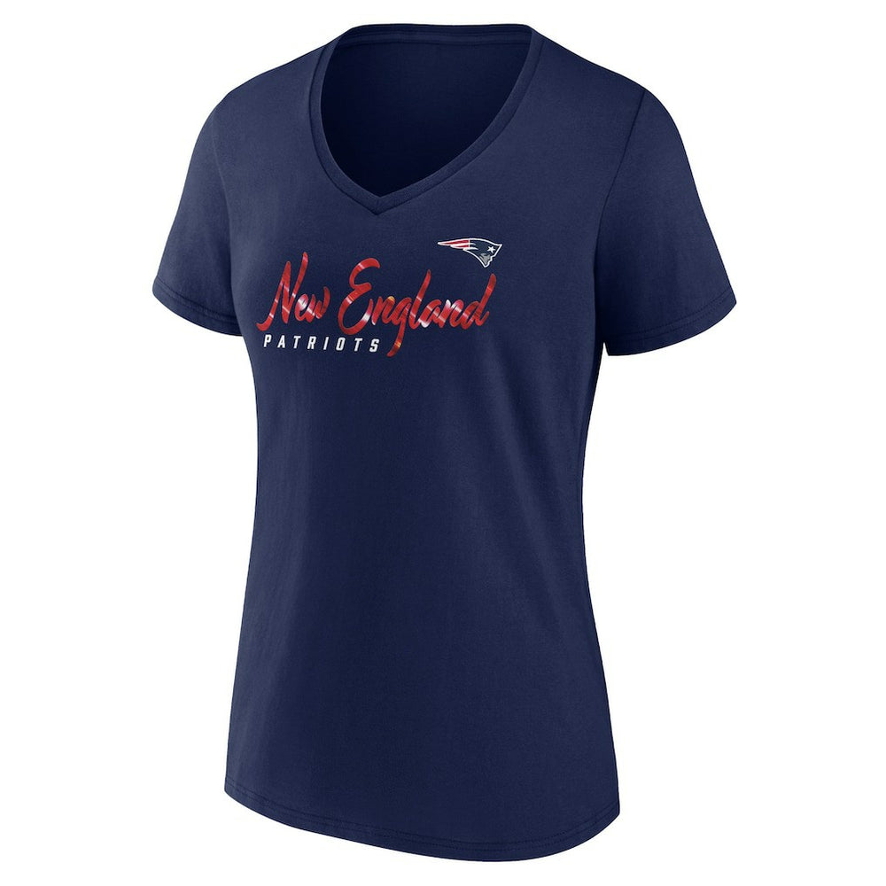 New England Patriots Women's Shine Time V-Neck T-Shirt - Navy T-shirts