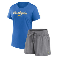 Los Angeles Chargers Women's Script T-Shirt & Shorts Lounge Set - Powder Blue/Heather Charcoal T-shirts