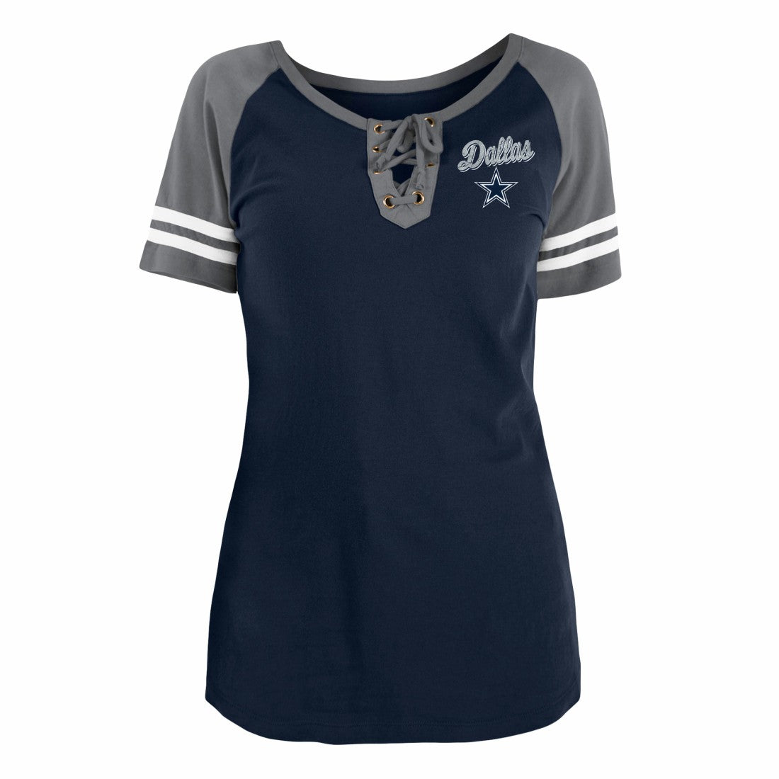 Dallas Cowboys New Era Women's Team Logo Lace-Up Raglan T-Shirt - Navy T-shirts