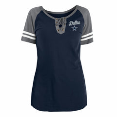 Dallas Cowboys New Era Women's Team Logo Lace-Up Raglan T-Shirt - Navy T-shirts