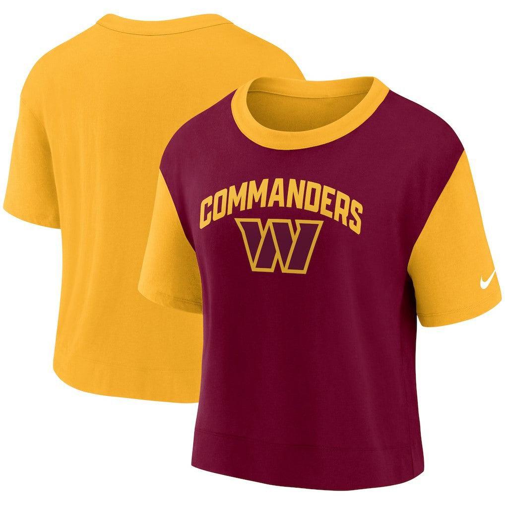 Washington Commanders Women's High Hip Fashion T-Shirt - Gold/Burgundy T-shirts