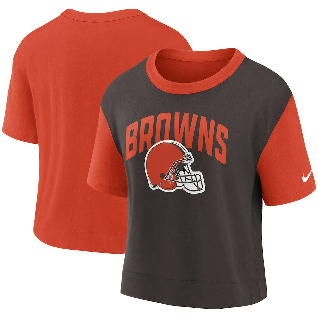 Cleveland Browns Women's High Hip Fashion T-Shirt - Orange/Brown T-shirts