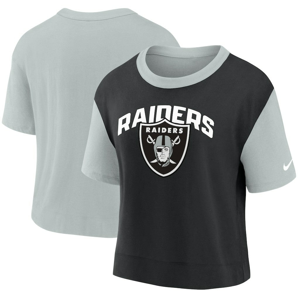 Las Vegas Raiders Women's High Hip Fashion T-Shirt - Silver/Black T-shirts