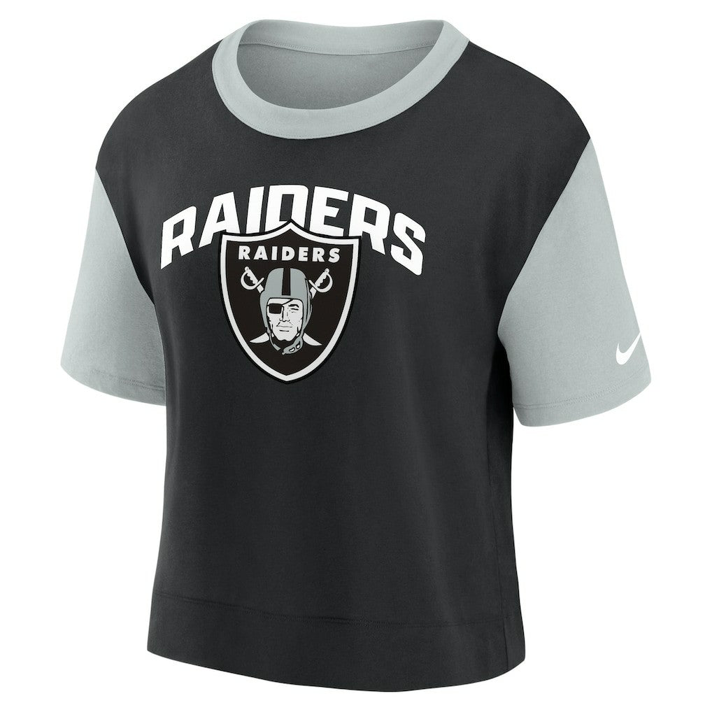 Las Vegas Raiders Women's High Hip Fashion T-Shirt - Silver/Black T-shirts