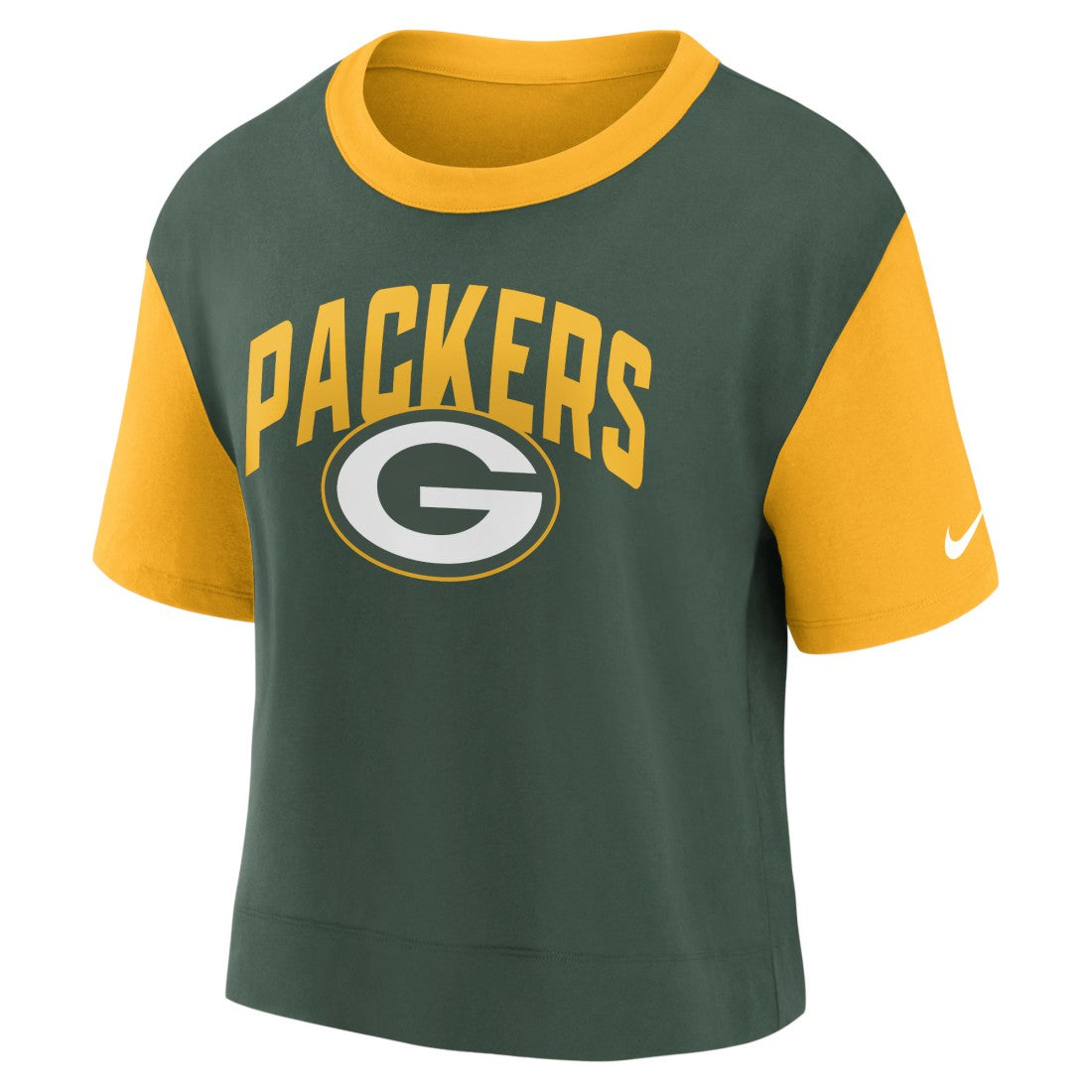 Green Bay Packers Women's High Hip Fashion T-Shirt - Gold/Green T-shirts