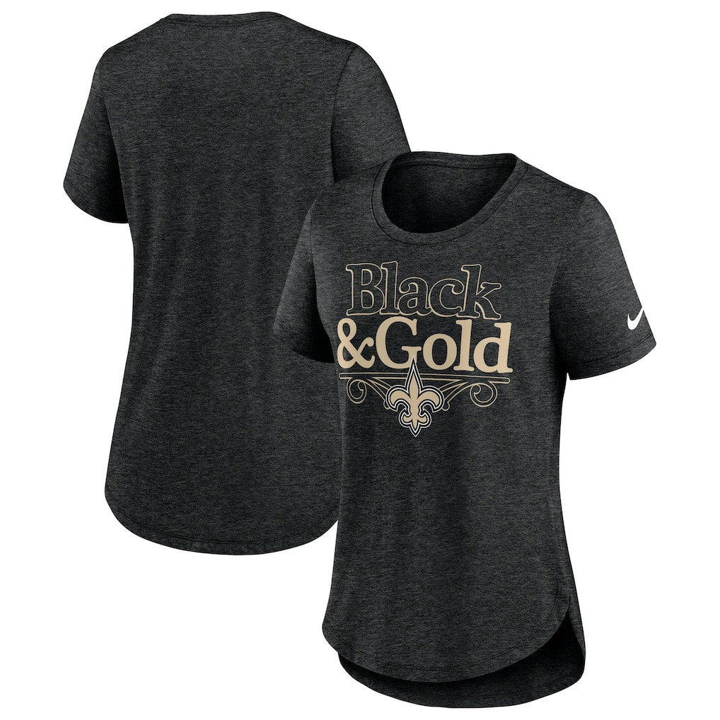 New Orleans Saints Women's Local Fashion Tri-Blend T-Shirt - Heather Black T-shirts