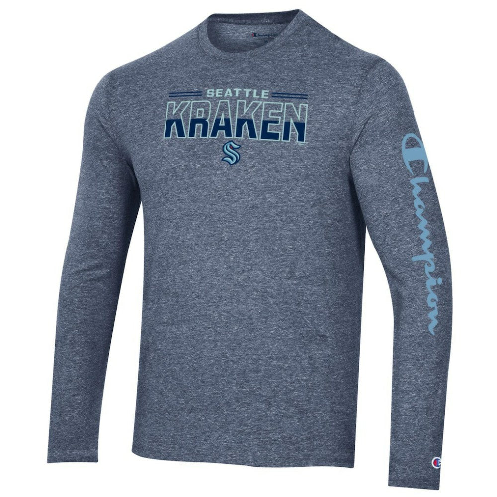 Seattle Kraken Champion Tri-Blend Long Sleeve T-Shirt - Heather Navy | US 5020583