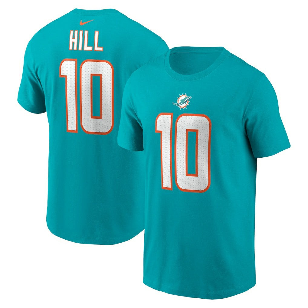 Tyreek Hill Miami Dolphins Player Name & Number T-Shirt - Aqua T-shirts