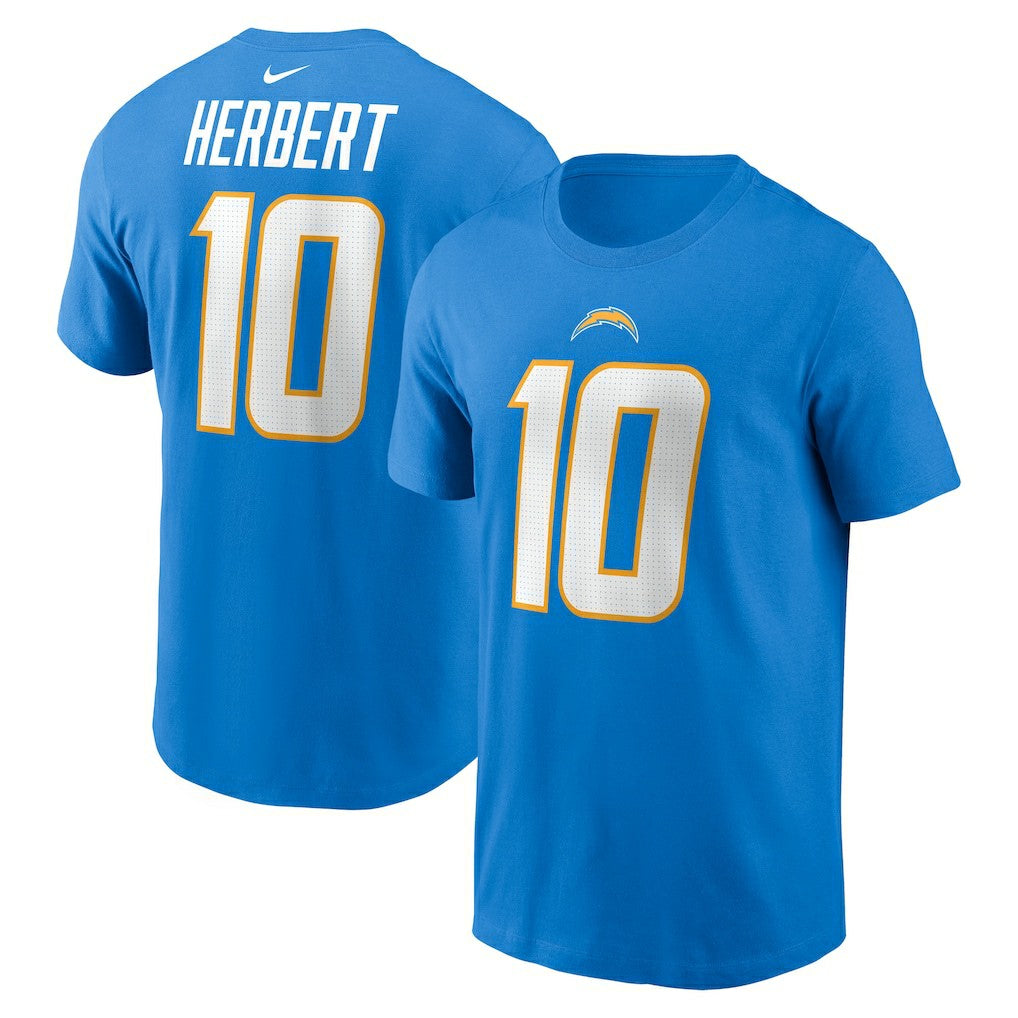 Justin Herbert Los Angeles Chargers Player Name & Number T-Shirt - Powder Blue T-shirts