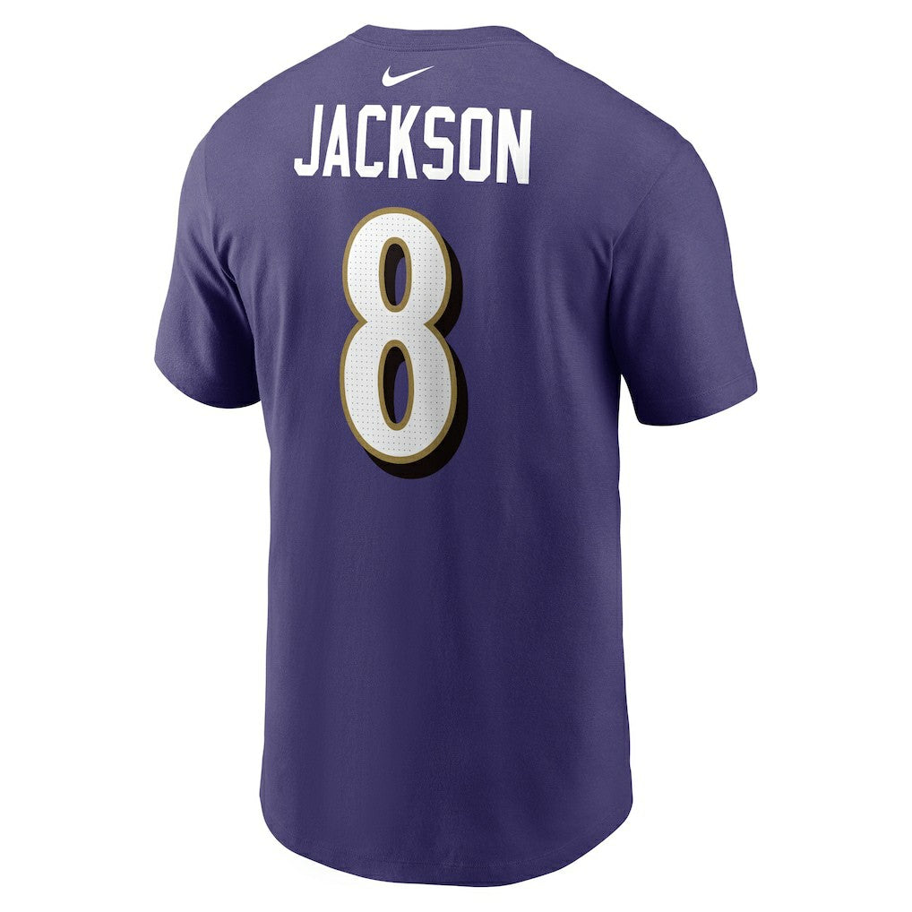 Lamar Jackson Baltimore Ravens Player Name & Number T-Shirt - Purple T-shirts