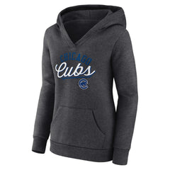 Chicago Cubs Fanatics Women's Simplicity Crossover V-Neck Pullover Hoodie - Heather Charcoal Hoodies