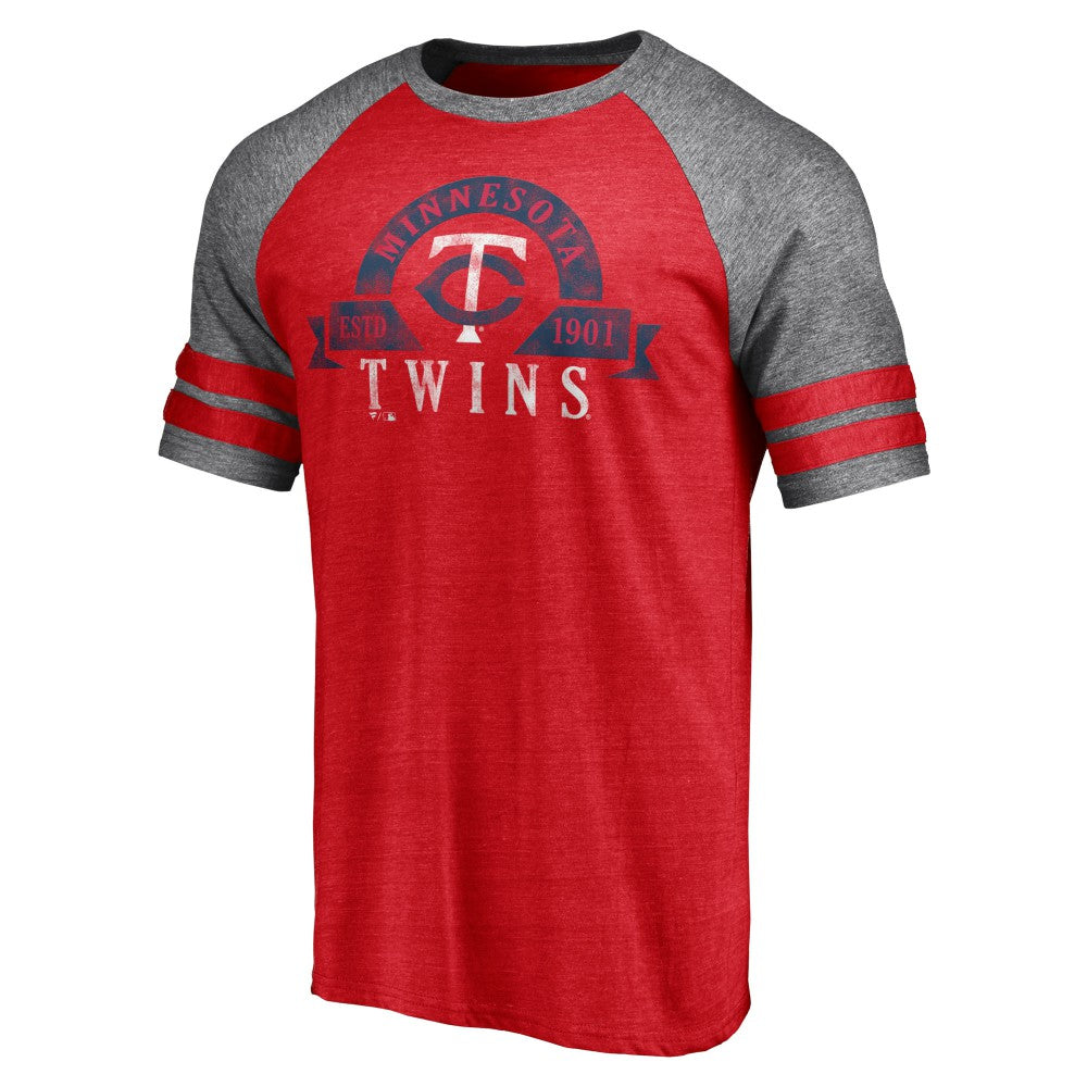Minnesota Twins Fanatics Utility Two-Stripe Raglan Tri-Blend T-Shirt - Heather Red T-shirts