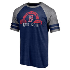 Boston Red Sox Fanatics Utility Two-Stripe Raglan Tri-Blend T-Shirt - Heather Navy T-shirts