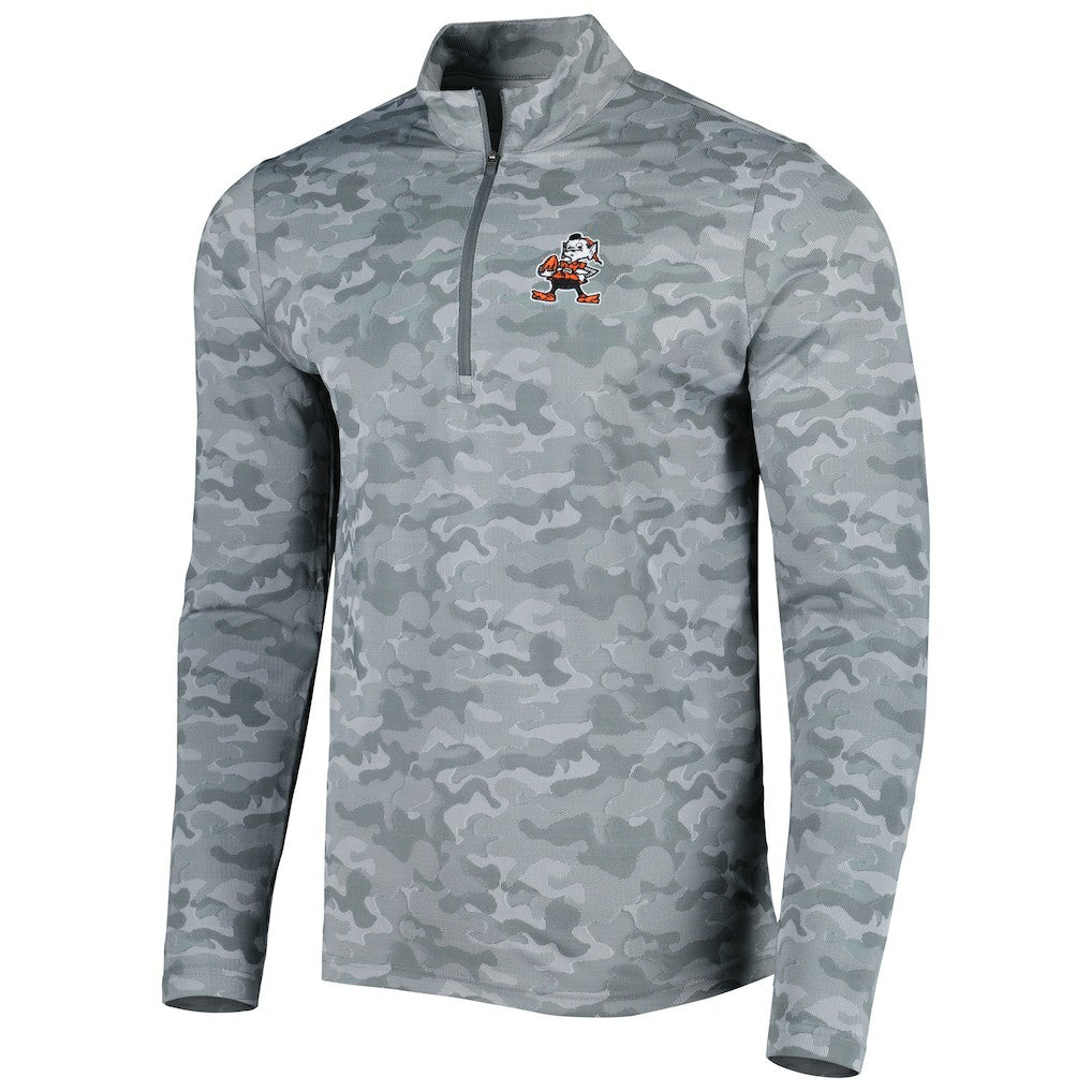 Cleveland Browns Antigua Brigade Throwback Quarter-Zip Top - Gray Tops