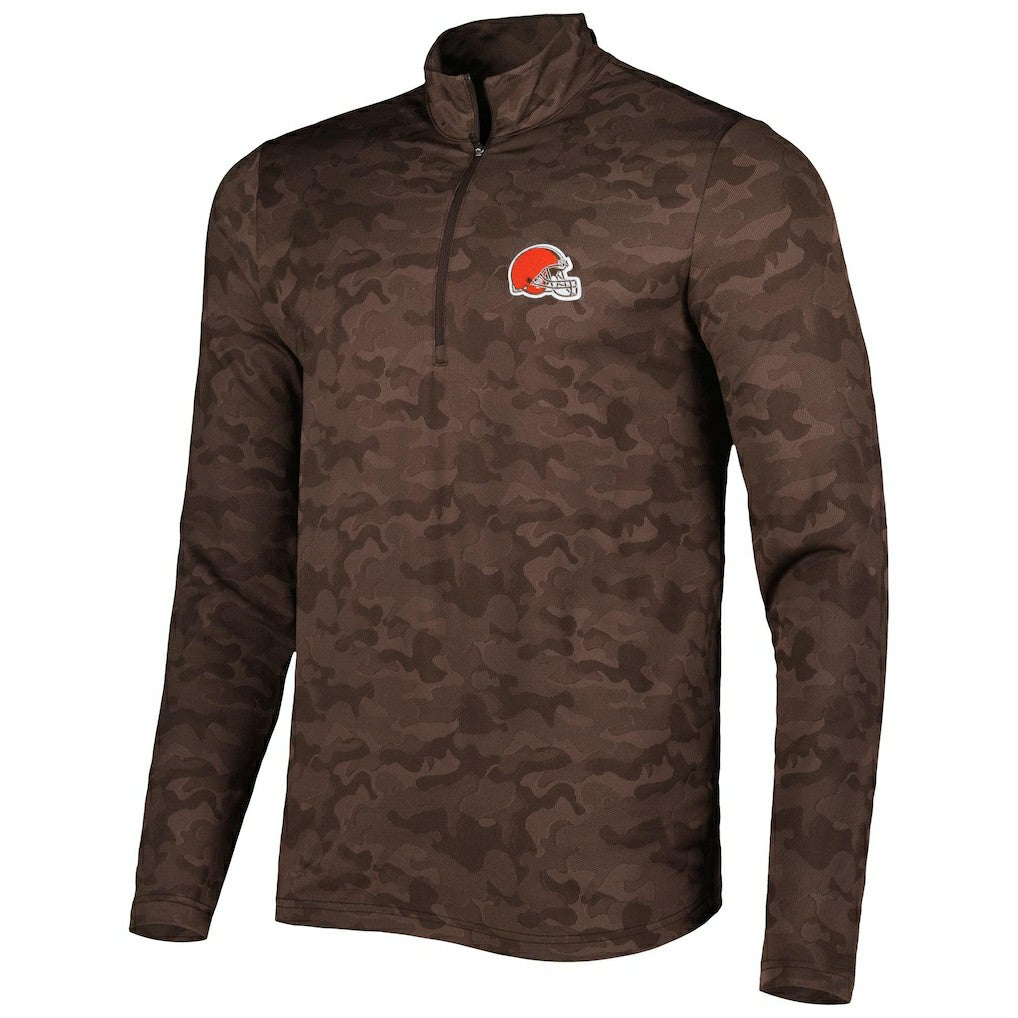 Cleveland Browns Antigua Brigade Quarter-Zip Sweatshirt - Brown Sweatshirts