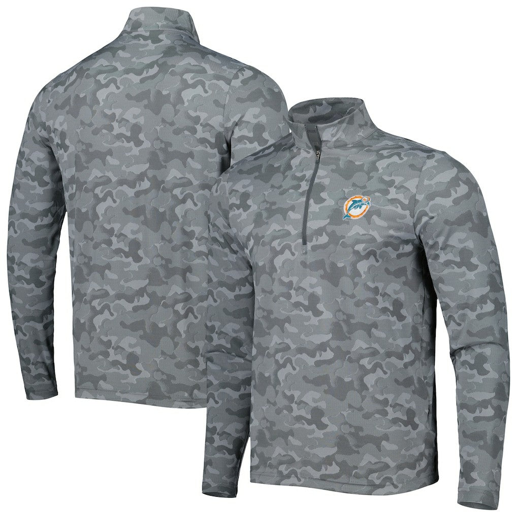 Miami Dolphins Antigua Brigade Throwback Quarter-Zip Top - Gray Tops
