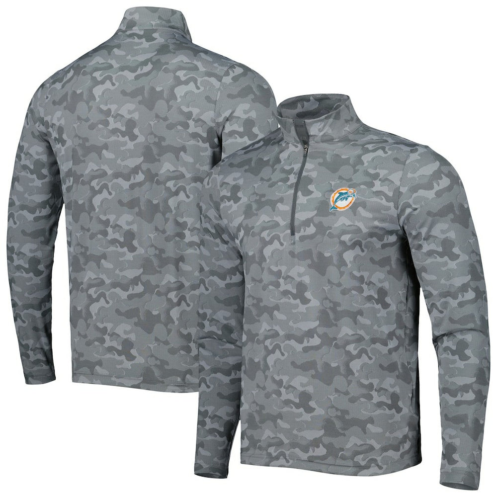 Miami Dolphins Antigua Brigade Throwback Quarter-Zip Top - Gray Tops