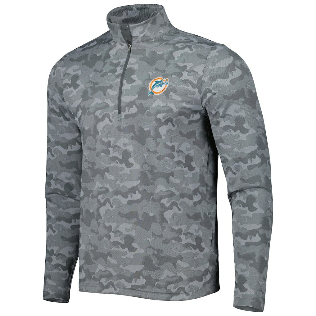 Miami Dolphins Antigua Brigade Throwback Quarter-Zip Top - Gray Tops
