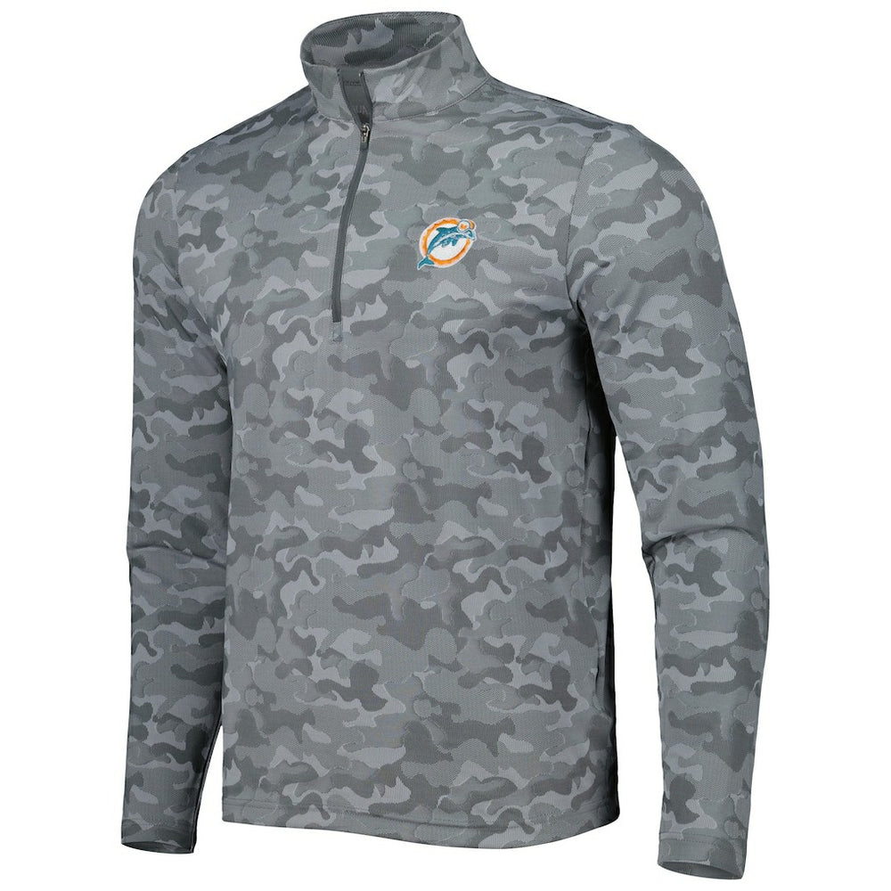 Miami Dolphins Antigua Brigade Throwback Quarter-Zip Top - Gray Tops