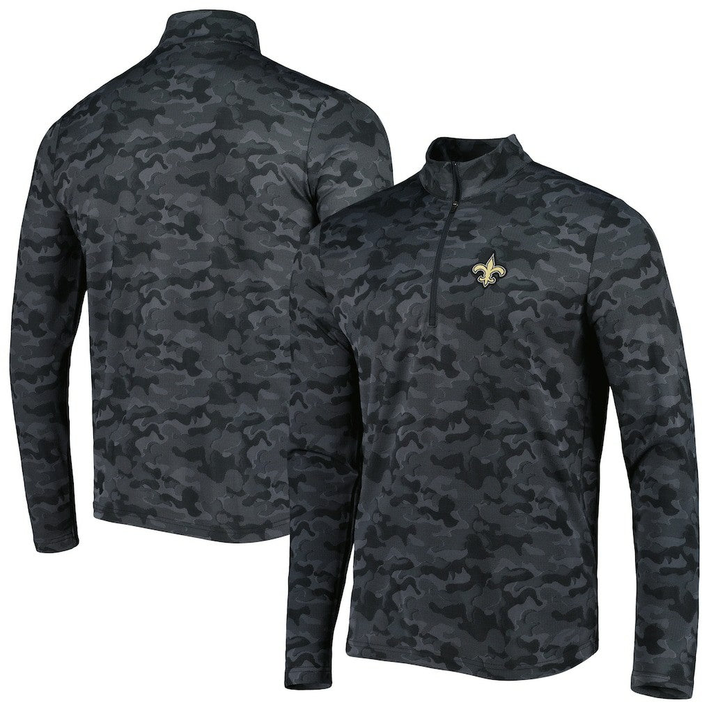 New Orleans Saints Antigua Brigade Quarter-Zip Sweatshirt - Black Sweatshirts