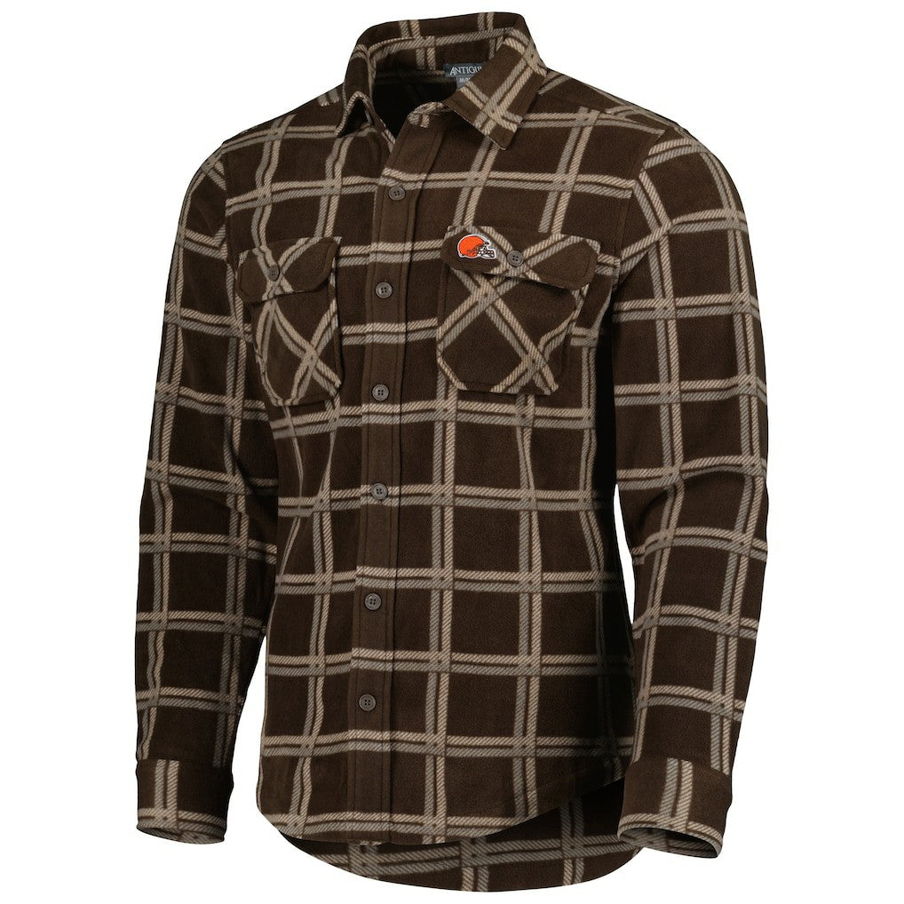 Cleveland Browns Antigua Industry Flannel Button-Up Shirt Jacket - Brown Jackets