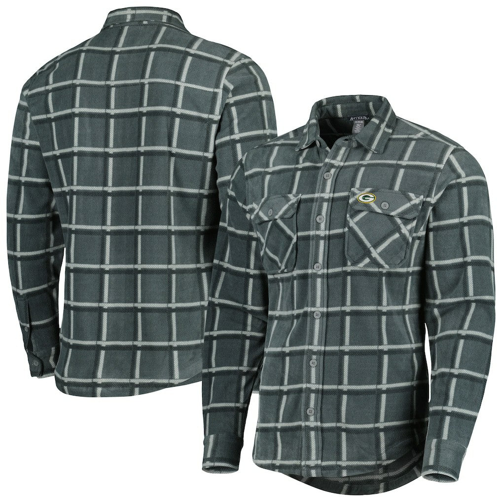 Green Bay Packers Antigua Industry Flannel Button-Up Shirt Jacket - Gray Jackets