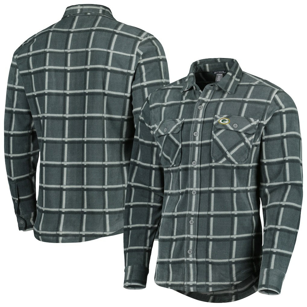 Green Bay Packers Antigua Industry Flannel Button-Up Shirt Jacket - Gray Jackets