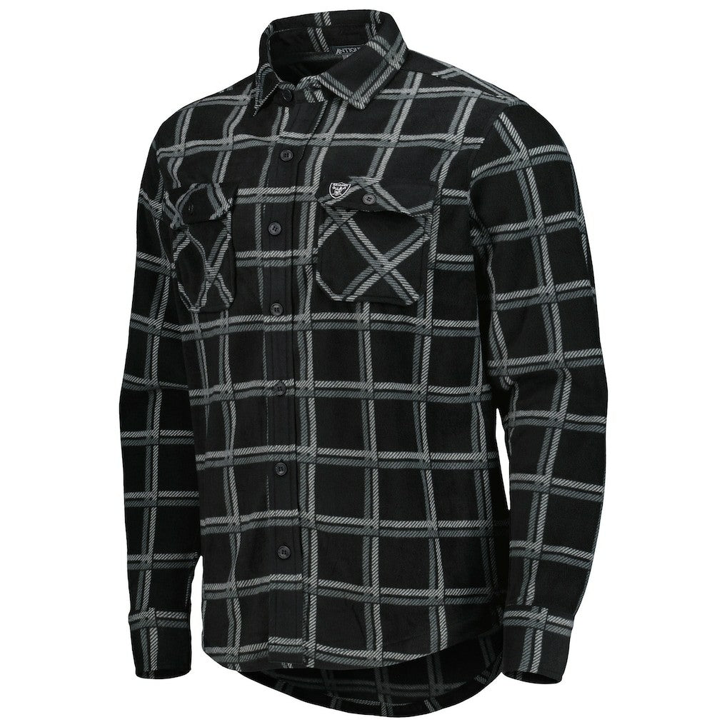Las Vegas Raiders Antigua Industry Flannel Button-Up Shirt Jacket - Black Jackets