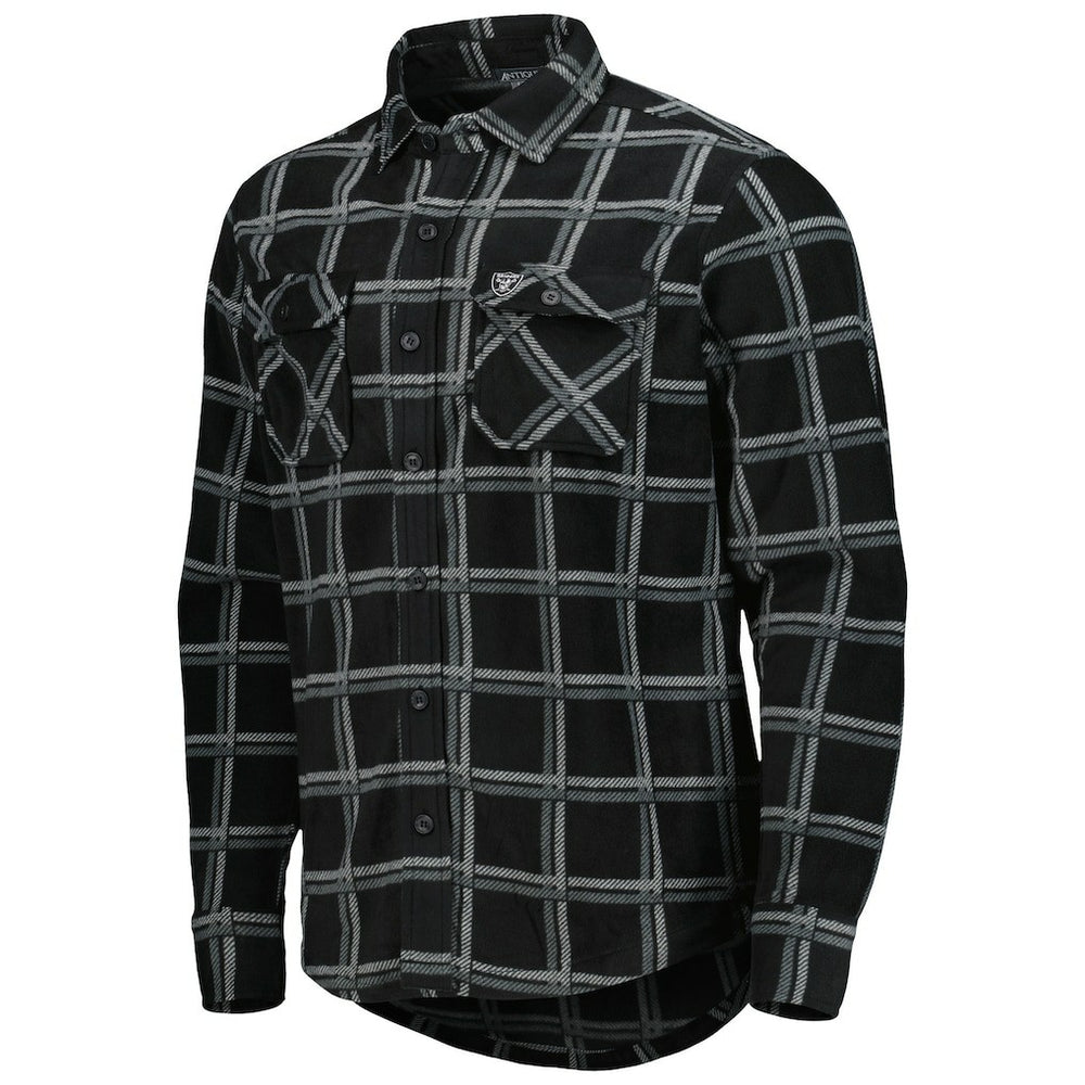 Las Vegas Raiders Antigua Industry Flannel Button-Up Shirt Jacket - Black Jackets