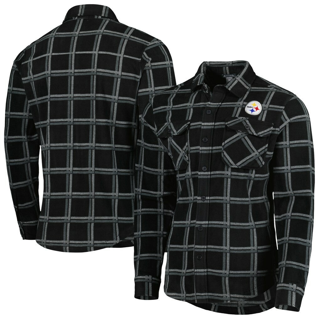 Pittsburgh Steelers Antigua Industry Flannel Button-Up Shirt Jacket - Black Jackets