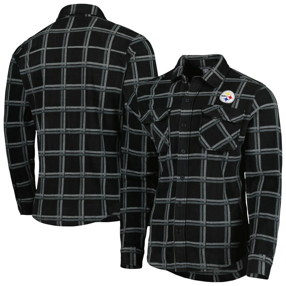 Pittsburgh Steelers Antigua Industry Flannel Button-Up Shirt Jacket - Black Jackets