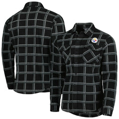 Pittsburgh Steelers Antigua Industry Flannel Button-Up Shirt Jacket - Black Jackets