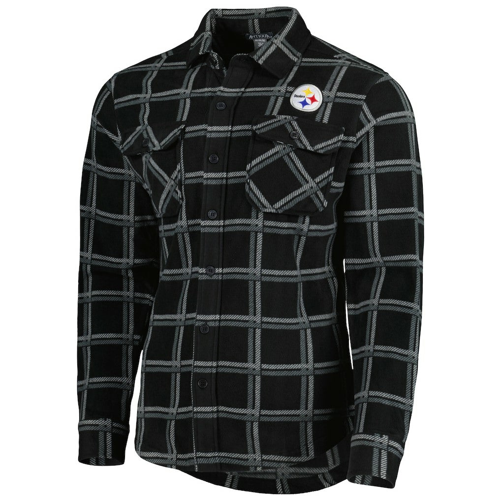 Pittsburgh Steelers Antigua Industry Flannel Button-Up Shirt Jacket - Black Jackets