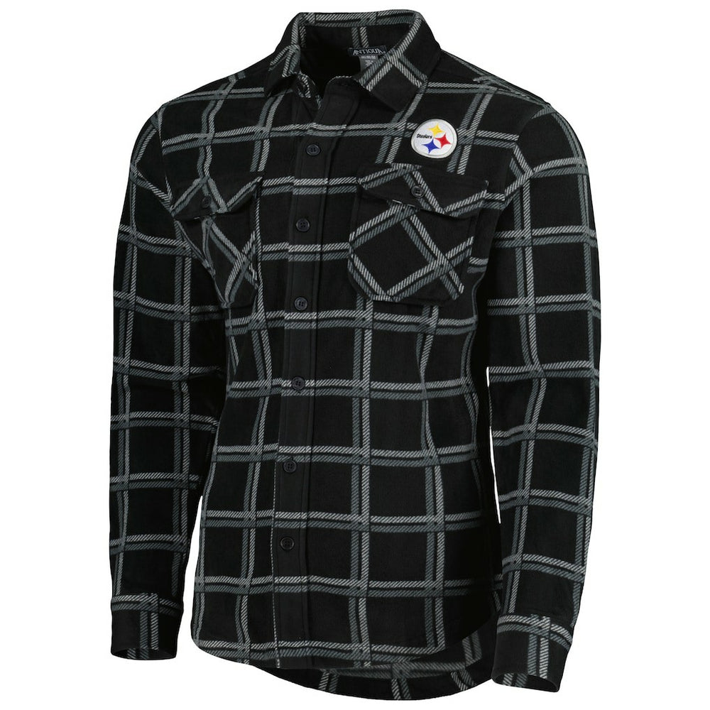 Pittsburgh Steelers Antigua Industry Flannel Button-Up Shirt Jacket - Black Jackets