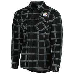 Pittsburgh Steelers Antigua Industry Flannel Button-Up Shirt Jacket - Black Jackets