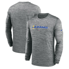 Los Angeles Rams Sideline Team Velocity Performance Long Sleeve T-Shirt - Heather Gray T-shirts