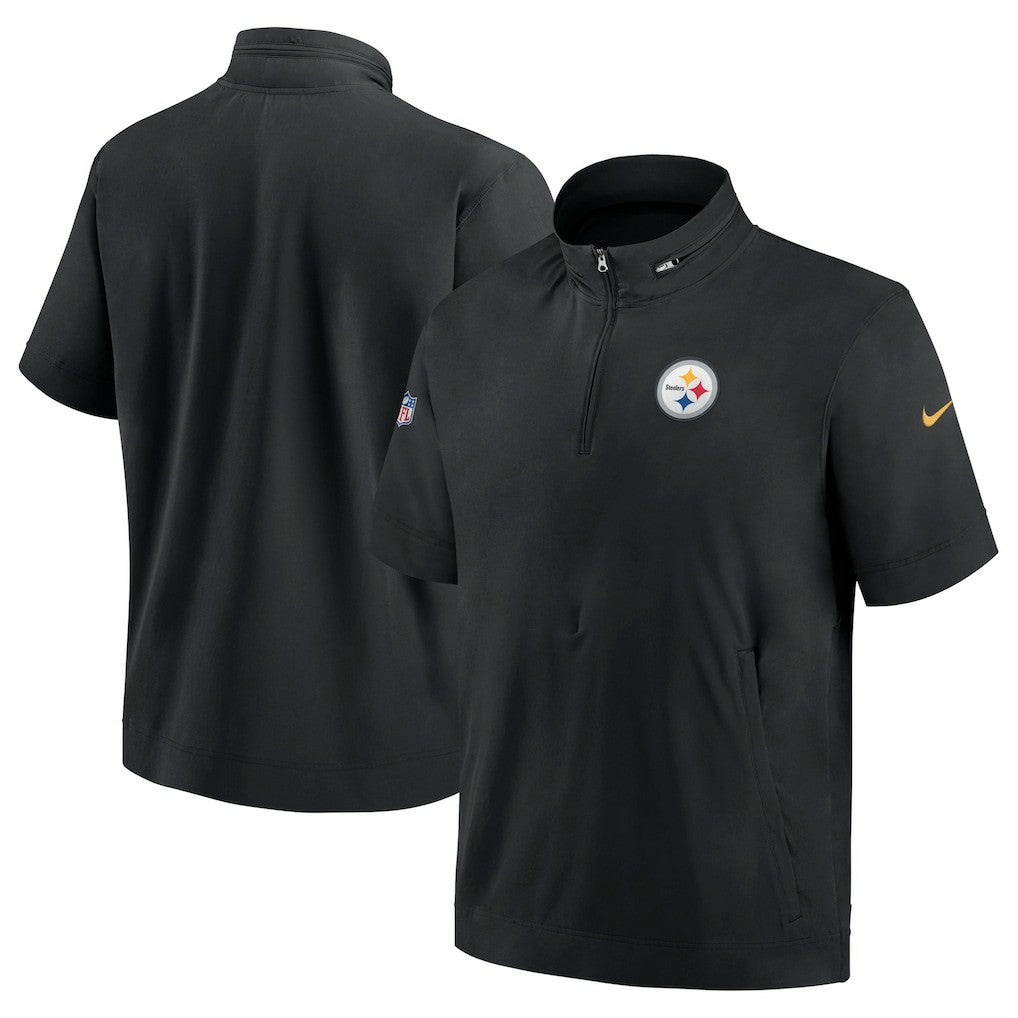 Pittsburgh Steelers Sideline Coach Short Sleeve Hoodie Quarter-Zip Jacket - Black  - Black Hoodies