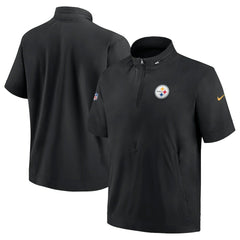 Pittsburgh Steelers Sideline Coach Short Sleeve Hoodie Quarter-Zip Jacket - Black  - Black Hoodies