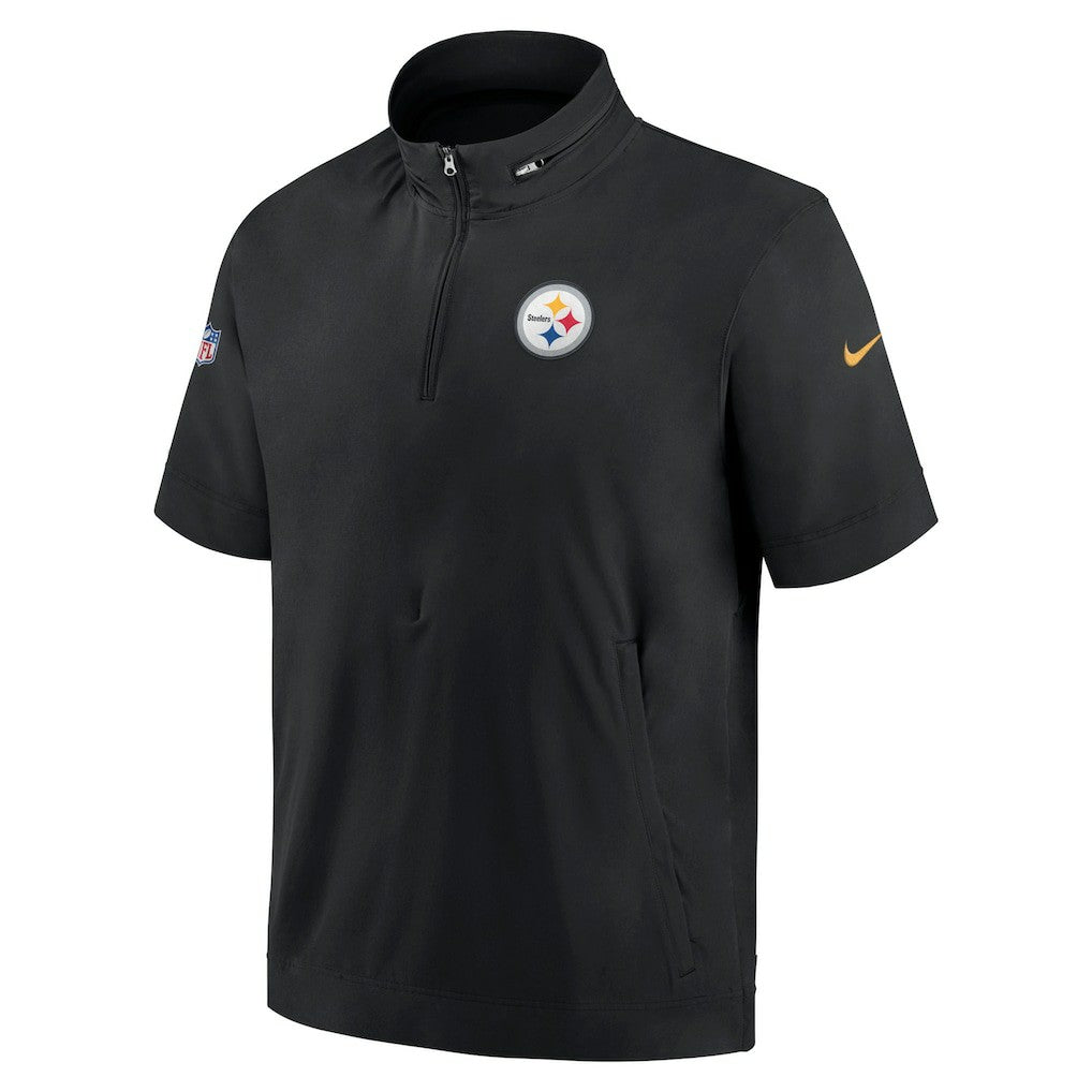 Pittsburgh Steelers Sideline Coach Short Sleeve Hoodie Quarter-Zip Jacket - Black  - Black Hoodies