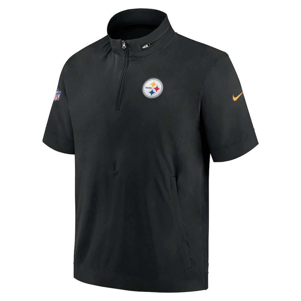 Pittsburgh Steelers Sideline Coach Short Sleeve Hoodie Quarter-Zip Jacket - Black  - Black Hoodies