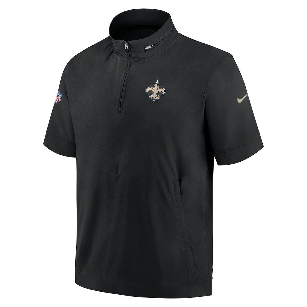 New Orleans Saints Sideline Coach Short Sleeve Hoodie Quarter-Zip Jacket - Black  - Black Hoodies