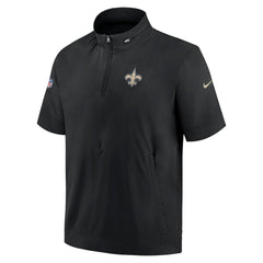 New Orleans Saints Sideline Coach Short Sleeve Hoodie Quarter-Zip Jacket - Black  - Black Hoodies